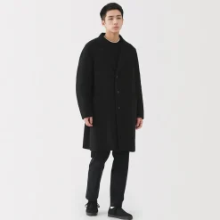 Hot Muji Abrigo Chesterfield de mezcla de lana merina para hombre