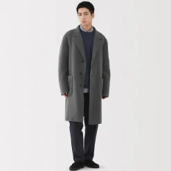 Hot Muji Abrigo Chesterfield de mezcla de lana merina para hombre