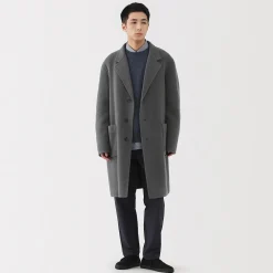 Hot Muji Abrigo Chesterfield de mezcla de lana merina para hombre