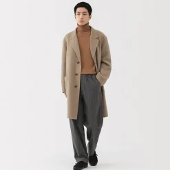Hot Muji Abrigo Chesterfield de mezcla de lana merina para hombre