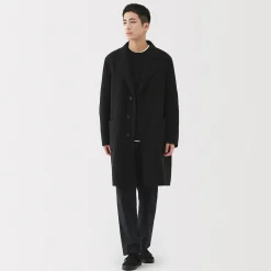 Hot Muji Abrigo Chesterfield de mezcla de lana merina para hombre