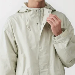 Online Muji Abrigo con capucha de algodón ligero para hombre