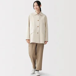 Hot Muji Abrigo con cuello alto en sarga de algodón repelente al agua para mujer