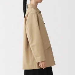 Hot Muji Abrigo con cuello alto en sarga de algodón repelente al agua para mujer