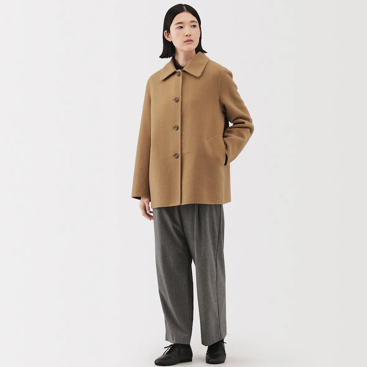 New Muji Abrigo corto de mezcla de lana merino para mujer