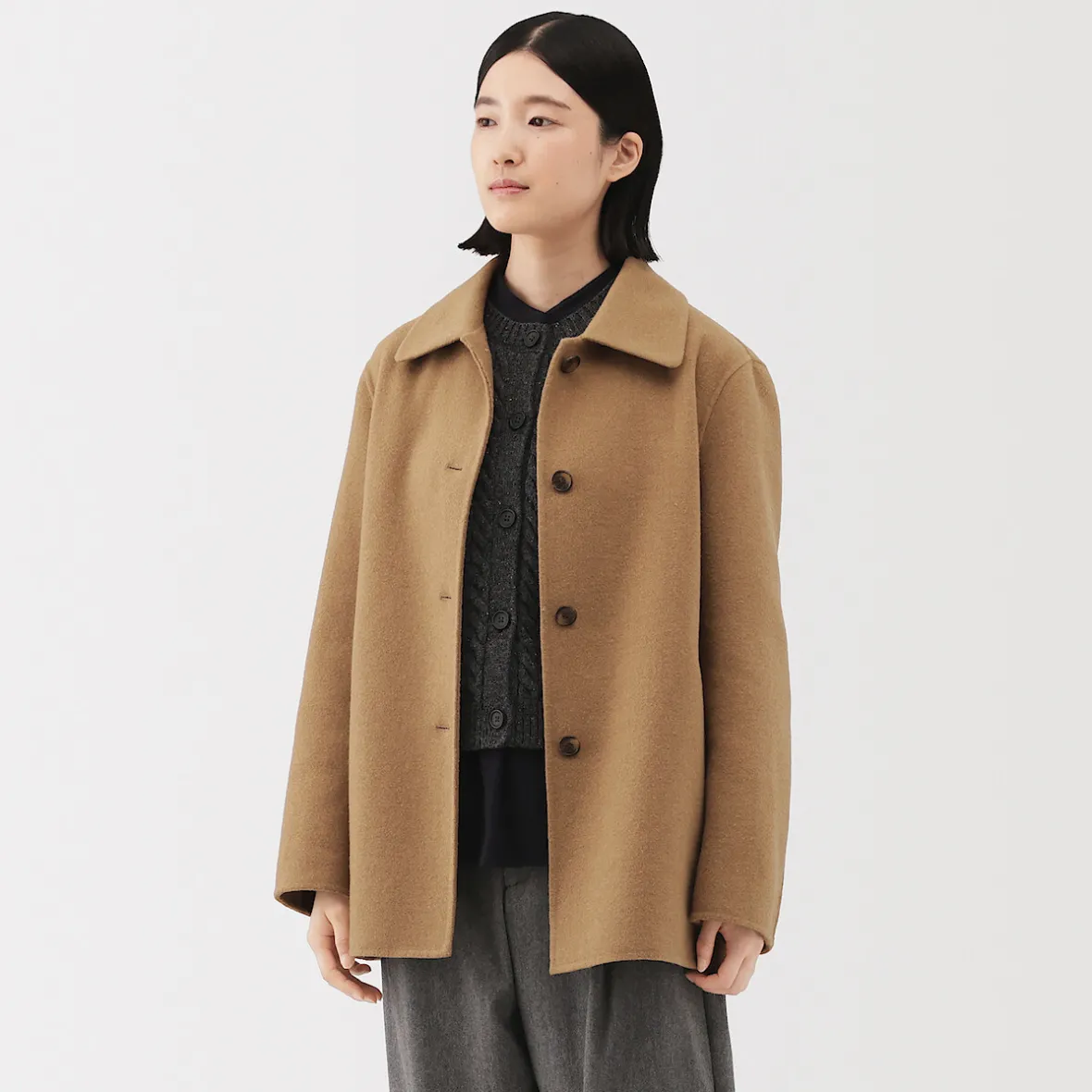 New Muji Abrigo corto de mezcla de lana merino para mujer