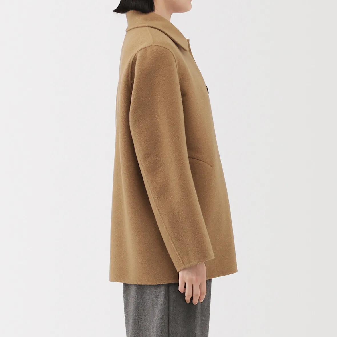 New Muji Abrigo corto de mezcla de lana merino para mujer