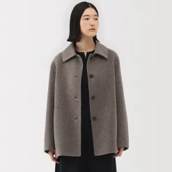 New Muji Abrigo corto de mezcla de lana merino para mujer