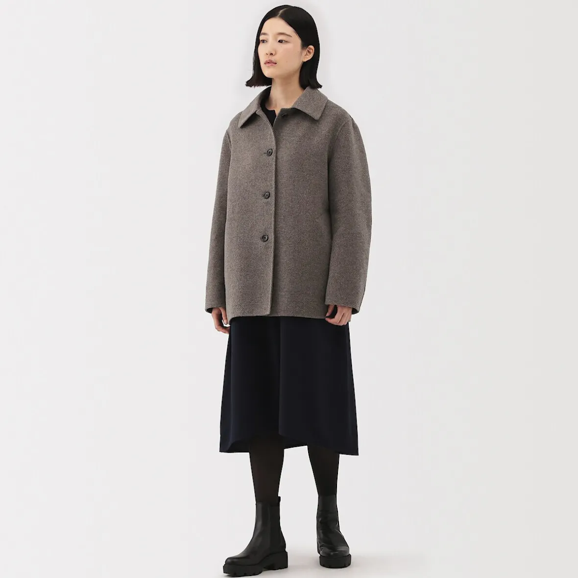 New Muji Abrigo corto de mezcla de lana merino para mujer
