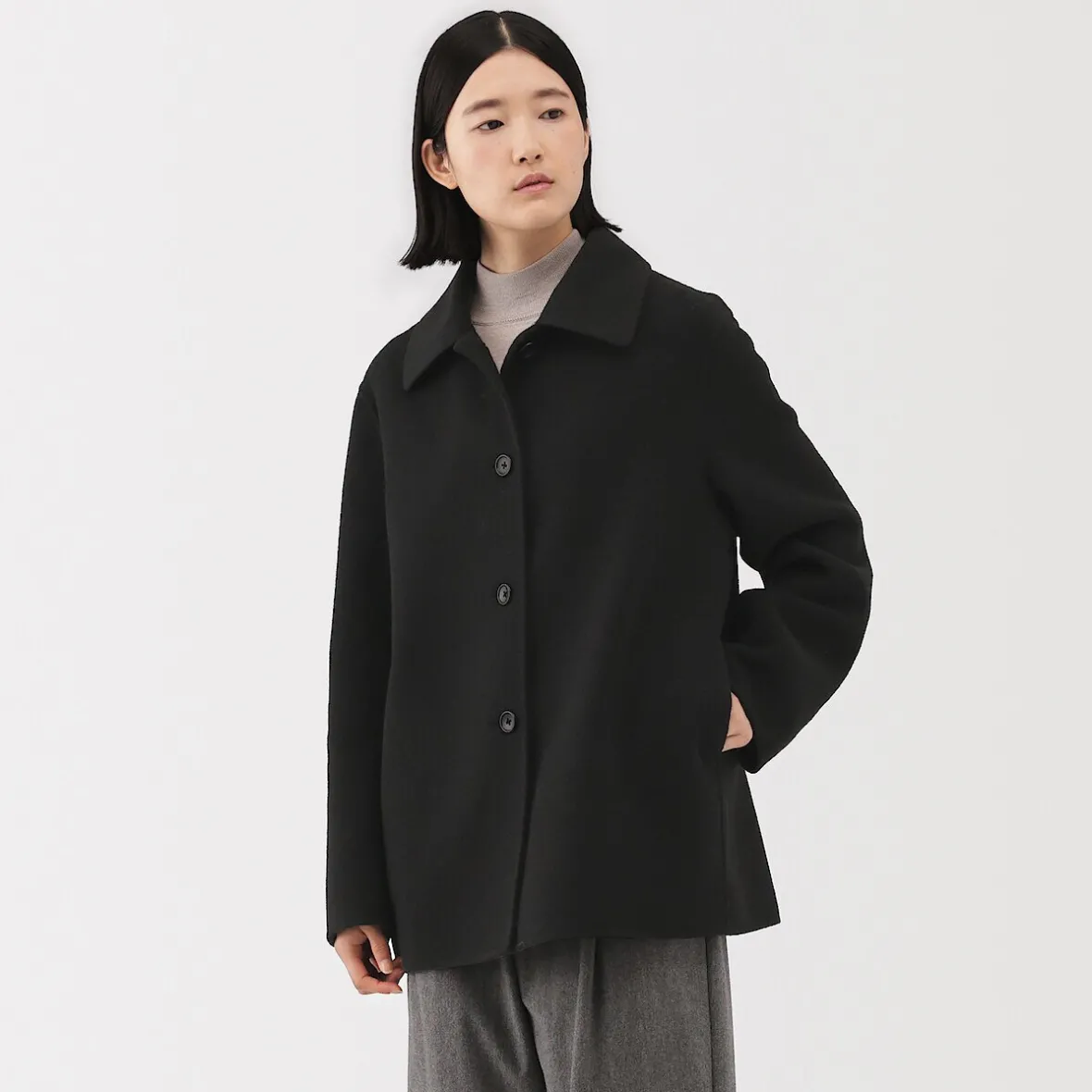 New Muji Abrigo corto de mezcla de lana merino para mujer