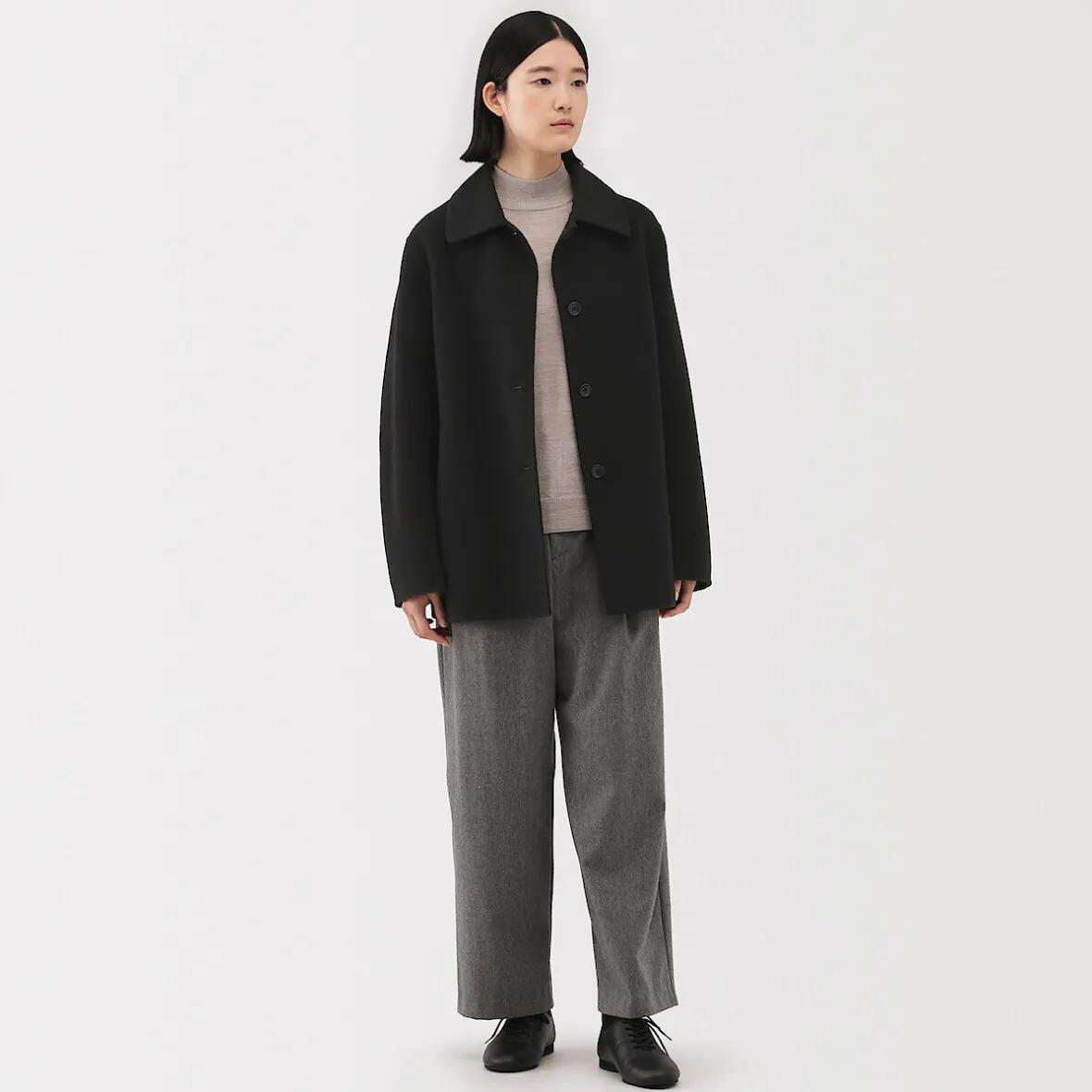 New Muji Abrigo corto de mezcla de lana merino para mujer