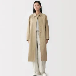 Discount Muji Abrigo de algodón repelente al agua con botonadura simple para mujer