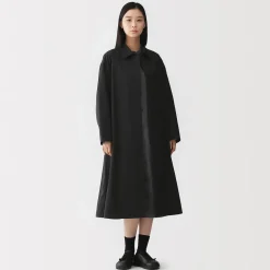 Discount Muji Abrigo de algodón repelente al agua con botonadura simple para mujer