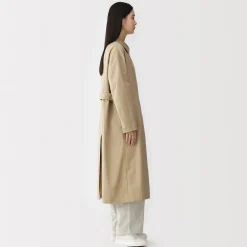 Discount Muji Abrigo de algodón repelente al agua con botonadura simple para mujer