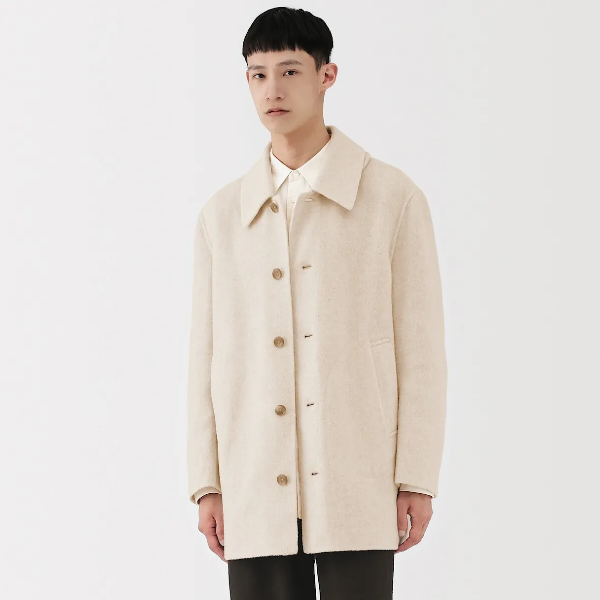 Clearance Muji Abrigo de botonadura simple en mezcla de cachemira reciclada para hombre