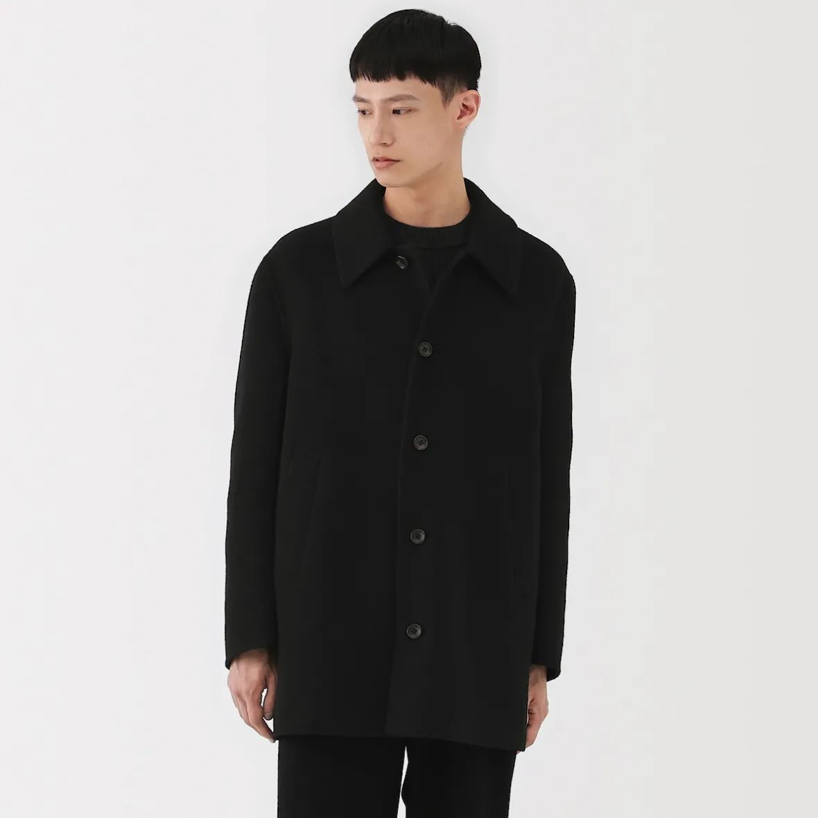 Clearance Muji Abrigo de botonadura simple en mezcla de cachemira reciclada para hombre