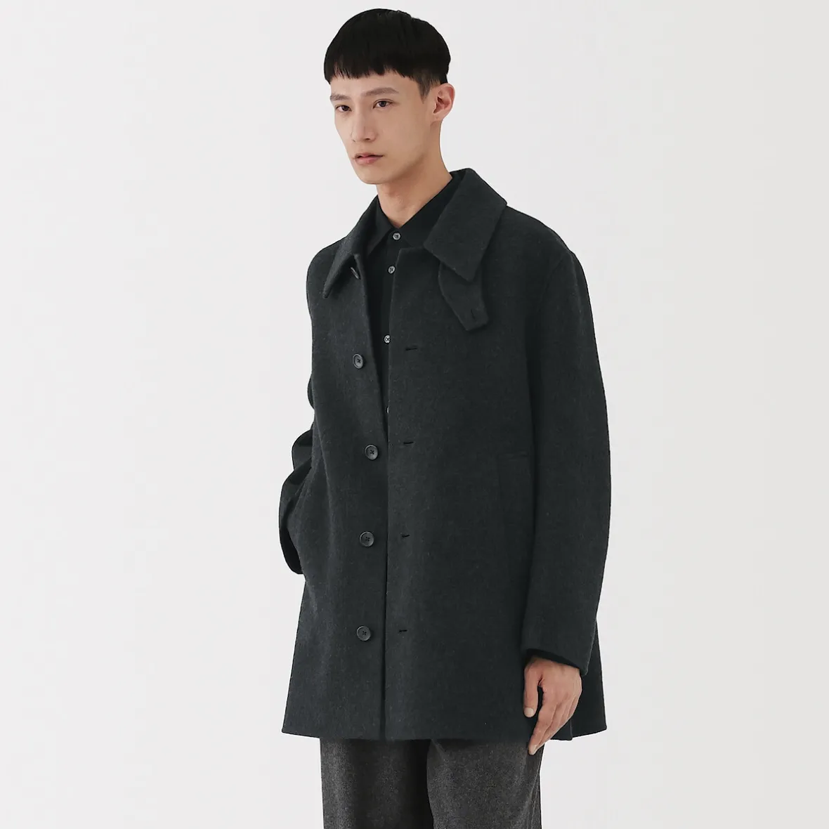 Clearance Muji Abrigo de botonadura simple en mezcla de cachemira reciclada para hombre