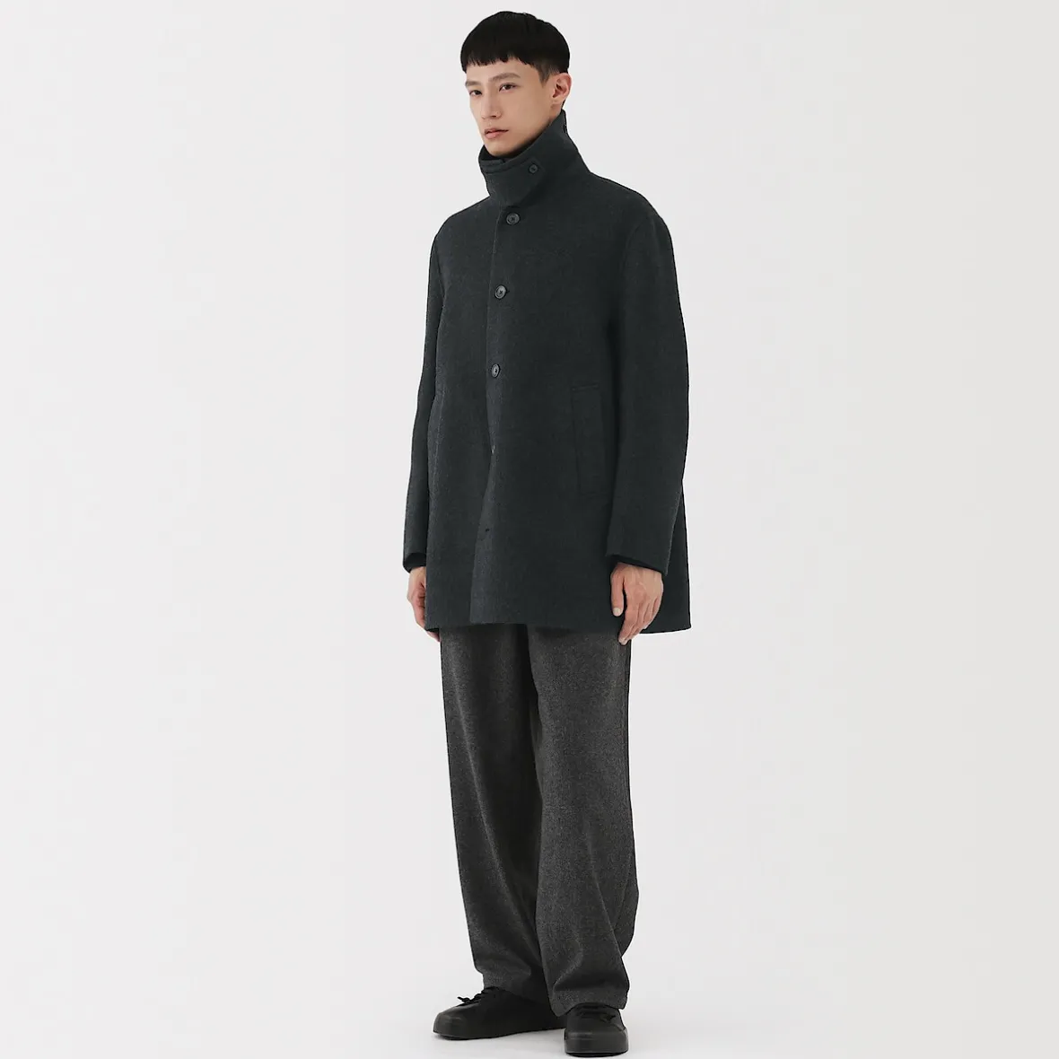 Clearance Muji Abrigo de botonadura simple en mezcla de cachemira reciclada para hombre