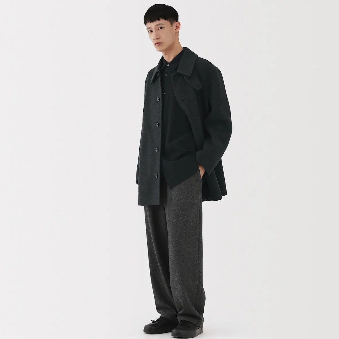 Clearance Muji Abrigo de botonadura simple en mezcla de cachemira reciclada para hombre