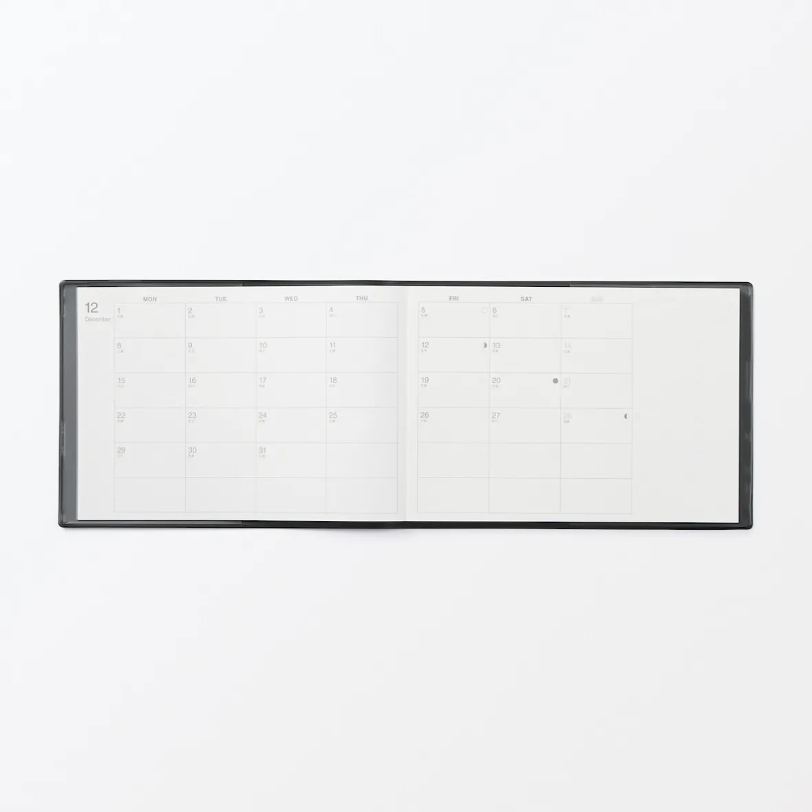 Hot Muji Agenda mensual y semanal de 2026 - B6, Negro