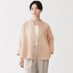Sale Muji Blusa de cuello alto de lino lavado para mujer