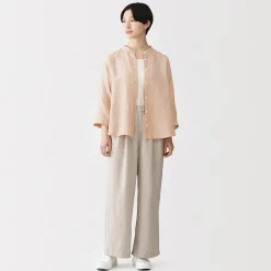 Sale Muji Blusa de cuello alto de lino lavado para mujer