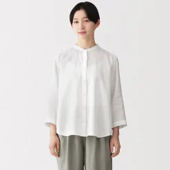 Sale Muji Blusa de cuello alto de lino lavado para mujer