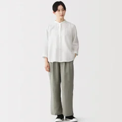 Sale Muji Blusa de cuello alto de lino lavado para mujer