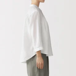 Sale Muji Blusa de cuello alto de lino lavado para mujer