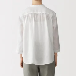 Sale Muji Blusa de cuello alto de lino lavado para mujer