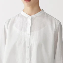 Sale Muji Blusa de cuello alto de lino lavado para mujer