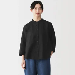 Sale Muji Blusa de cuello alto de lino lavado para mujer