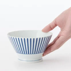 New Muji Bol de arroz Hasami Ware - Patrón de rayas en abanico, Grande