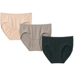 Clearance Muji Braguitas de bikini de hilo recuperado para mujer, paquete de 3 Albaricoque