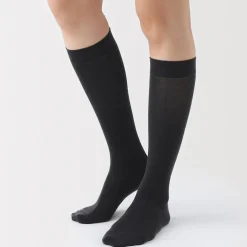 Muji Calcetines largos acanalados con dobladillos cómodos para mujer