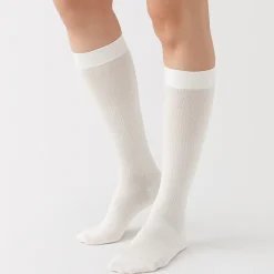 Muji Calcetines largos acanalados con dobladillos cómodos para mujer
