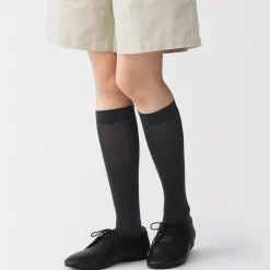 Muji Calcetines largos acanalados con dobladillos cómodos para mujer