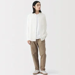 Online Muji Camisa con cuello de abuelo de mezcla de kapok y gasa doble para hombre