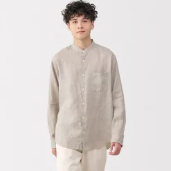 Discount Muji Camisa con cuello mao de lino lavado para hombre