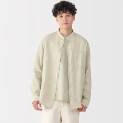 Discount Muji Camisa con cuello mao de lino lavado para hombre
