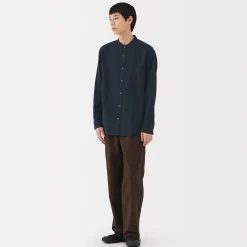 Outlet Muji Camisa con cuello mao de franela para hombre