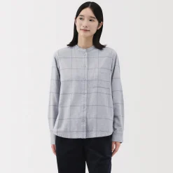 Online Muji Camisa de franela de doble cepillado con cuello alto para mujer