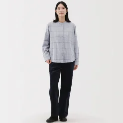 Online Muji Camisa de franela de doble cepillado con cuello alto para mujer