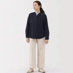 Online Muji Camisa de franela de doble cepillado con cuello alto para mujer