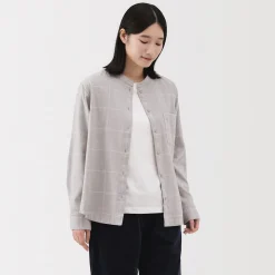 Online Muji Camisa de franela de doble cepillado con cuello alto para mujer