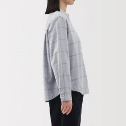 Online Muji Camisa de franela de doble cepillado con cuello alto para mujer