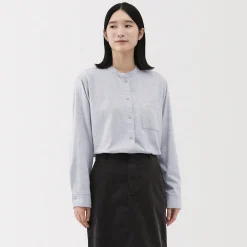 Online Muji Camisa de franela de doble cepillado con cuello alto para mujer