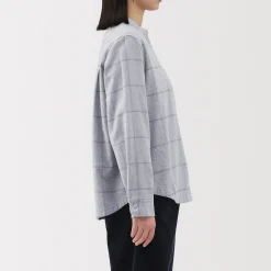 Online Muji Camisa de franela de doble cepillado con cuello alto para mujer