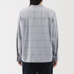 Online Muji Camisa de franela de doble cepillado con cuello alto para mujer