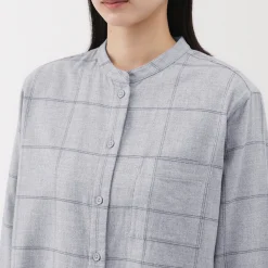 Online Muji Camisa de franela de doble cepillado con cuello alto para mujer